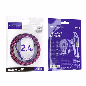 Kaabel USB A to Lightning Hoco 2,4A 1 m X116 gradient purple