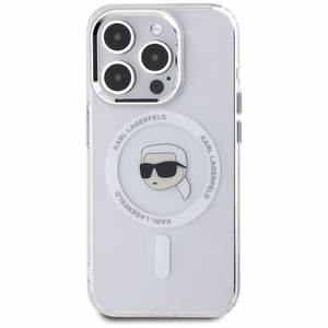 Karl Lagerfeld IML Metal Karl Head MagSafe Ümbris jaoks iPhone 15 Pro valge