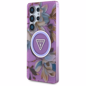 GUESS ümbris jaoks SAMSUNG S25 Ultra GUHMS25LHFLPEDU (Magnetic IML Metal Glitter Flowers Triangle) lilla
