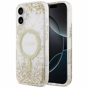 Guess Resin Bottom Glitter MagSafe ümbris jaoks iPhone 17 - kuldne
