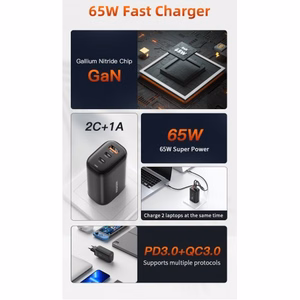 Laadija Essager GaN Shining must 65W (QC3.0 / 2xPD65W)