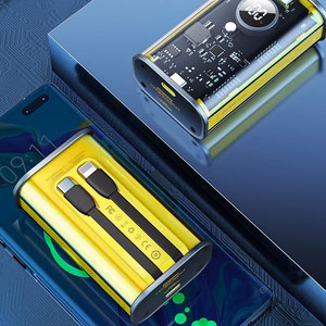 WEKOME WP-345 Vanguard Series akupank, 10000 mAh, PD 20 W + QC 22,5 W, sisseehitatud USB-C- ja Lightning-kaablitega, kollane