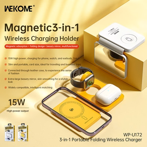 WEKOME WP-U172 kokkupandav 3-in-1 juhtmevaba laadimisjaam peegliga iPhone'i, Apple Watchi ja AirPodsi jaoks, MagSafe'iga ühilduv, 15 W, kollane