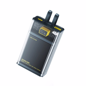 WEKOME WP-325 Vanguard Series akupank, 20000 mAh, PD 20 W + QC 22,5 W, sisseehitatud USB-C- ja Lightning-kaablitega, must ja läbipaistev