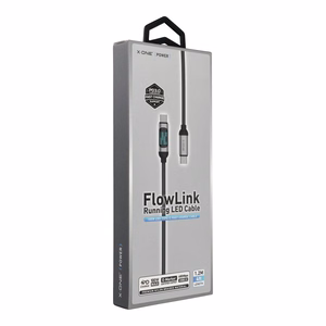 X-ONE FlowLink liikuva LED-valgusega andmekaabel – C–C tüüpi – 5A, kuni 100W, 1,2m, must