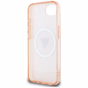 Оригинальный чехол GUESS IML Metal Glitter 4G Circle Triangle MagSafe для iPhone 17e/16e розовый