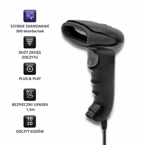 Qoltec 50868 – juhtmeta laser-vöötkoodiskanner 1D/2D, must
