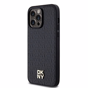 DKNY Leather Pattern Metal Logo MagSafe ümbris jaoks iPhone 14 Pro - must