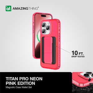 Amazing Thing Titan Pro Neon Mag Wallet Ümbris 10FT IP156.1PTWPN jaoks Iphone 15 Pro roosa with alus