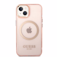 Guess GUHMP14SHTCMP iPhone 14 6.1" roosa/roosa hard ümbris kuldne Outline Translucent MagSafe