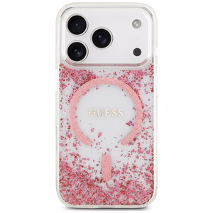 Guess Resin Bottom Glitter MagSafe ümbris mudelitele iPhone 18 Pro Max / 17 Pro Max, roosa
