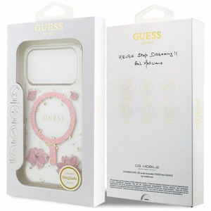 Чехол GUESS для IPHONE 17 Pro совместимый с MagSafe GUHMP17LRBFGFGMP (Resin Flowers and Glitter) розовый