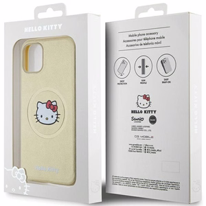 Hello Kitty Leather Kitty Head MagSafe ümbris jaoks iPhone 11 / Xr - kuldne