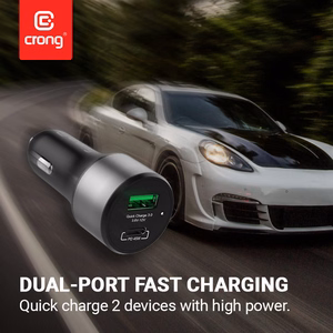 Crong Power 63 W autolaadija USB-C PD 45 W ja USB-A QC 3.0 18 W portidega, must