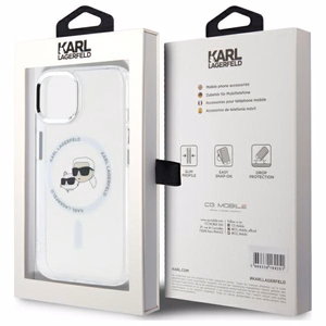 Karl Lagerfeld IML Metal Karl&Choupette Head MagSafe iPhone 14 Ümbris - valge