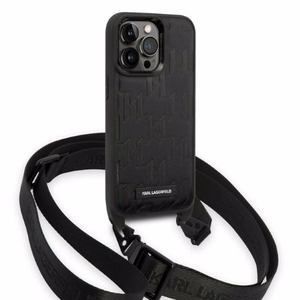 Karl Lagerfeld KLHCP14LSTMMK iPhone 14 Pro 6.1" жёсткий чехол чёрный/чёрный Monogram Plaque Logo Strap