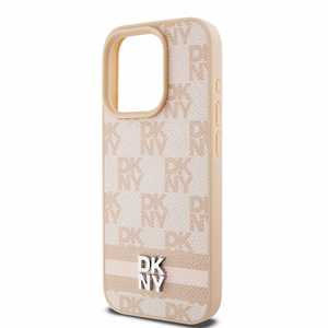DKNY Leather Checkered Mono Pattern & Printed Stripes ümbris jaoks iPhone 15 Pro - roosa