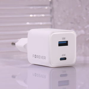 Forever TC-08-45AC GaN PD QC laadija 1x USB-C 1x USB 45W valge