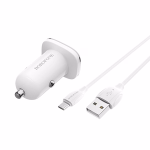 Borofone BZ12A Lasting Power QC3.0 18 W autolaadija Micro-USB kaabliga, valge