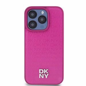 DKNY Leather Monogram Pattern Metal Logo MagSafe Ümbris jaoks iPhone 15 Pro - Roosa