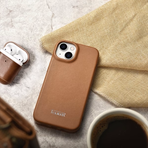 Чехол iCarer CE Premium Leather Folio для iPhone 14 Plus магнитный с откидной крышкой MagSafe коричневый