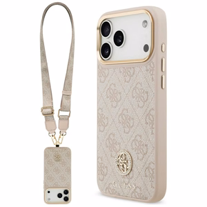 Guess 4G Strass Logo & Big Strap Metal Buttons MagSafe Ümbris jaoks iPhone 17 Pro Max - Roosa