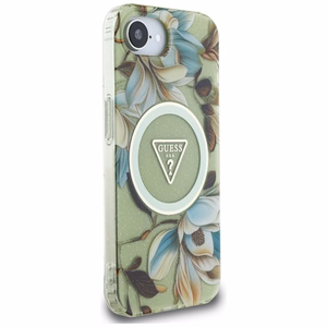Guess IML Metal Glitter Flowers Triangle MagSafe iPhone 16e Ümbris - Roheline