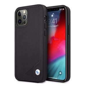 BMW nahast deebossi ümbris iPhone 12 / iPhone 12 Pro jaoks - must