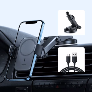 Autohoidja Joyroom Electric Holder must (15W / Magsafe ühilduv) (magnetiline / kleepuv alus)