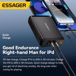 Laadija Essager Peak 2 Must 140W (2xPD / QC3.0)