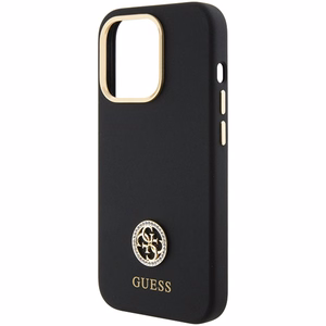 Guess Silicone Logo Strass 4G Ümbris jaoks iPhone 15 Pro - must