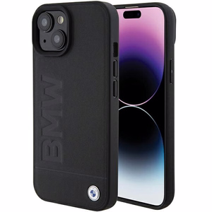 BMW MagSafe Leather Hot Stamp ümbris jaoks iPhone 15 Plus - must