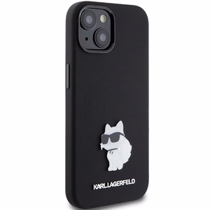 Karl Lagerfeld Silicone Choupette Metal Pin чехол для iPhone 15 Plus / 14 Plus - чёрный