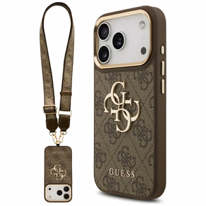 Guess 4G Big 4G Classic Logo Big Strap Metal Buttons чехол iPhone 17 Pro коричневый