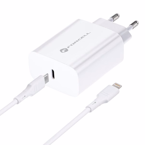 Phone laadija Forcell F-Energy USB C QC4.0 PD 3A 20W + kaabel USB C to Lightning TFK-TC-20WPD valge