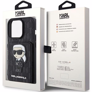 Karl Lagerfeld Saffiano Cardslots and Stand Monogram Ikonik Patch ümbris jaoks iPhone 15 Pro - must