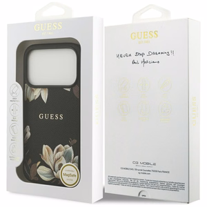 Guess Grained Flowers Classic Logo MagSafe ümbris jaoks iPhone 17 Pro - must