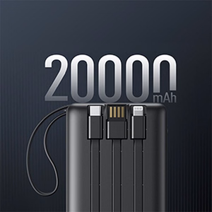 Powerbank Veger C20 (W2047 / W2059) 20000 mAh with built-in Micro-USB cables / Type C / Lightning must