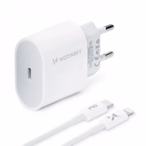 Laadija Wozinsky Quick Charge, valge PD 20W + Type-C / Lightning valge kaabel 100cm