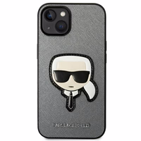 Karl Lagerfeld Saffiano Karl's Head Patch ümbris jaoks iPhone 14 - hõbedane