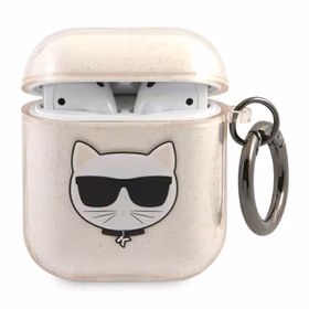 Karl Lagerfeld Glitter Choupette Ümbris jaoks AirPods 1 / 2 - kuldne