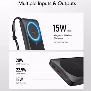 VEGER powerbank 10000 mAh with juhtmevaba charging compatible with MagSafe PD QC3.0 2A 20W MagOn (VP1151 / W1151) valge