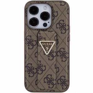 Guess Grip Stand 4G Triangle Strass ümbris jaoks iPhone 15 Pro - brown