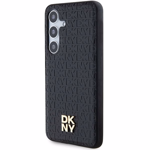 DKNY Leather Pattern Metal Logo MagSafe ümbris jaoks Samsung Galaxy S24 - must