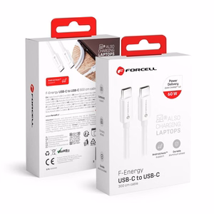 Kaabel USB C to USB C Forcell F-Energy QC4.0 PD 3A 60W 3 m C338 valge