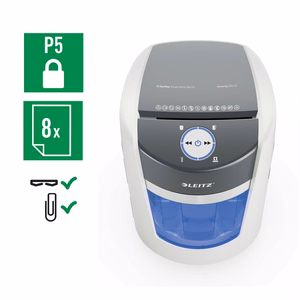 Leitz IQ OptiMax Small Office 350 – P-5 mikrolõikega paberipurustaja, 22 l, valge (83590000)