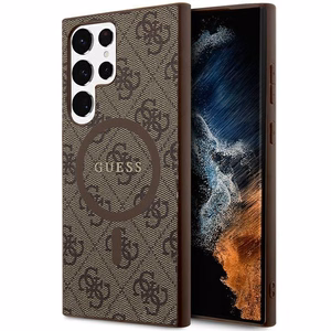 Guess 4G Collection Leather Metal Logo MagSafe Ümbris jaoks Samsung Galaxy S24 Ultra - Brown