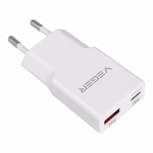 Phone laadija VEGER USB A + USB C QC PD 30W 30W1A1C valge
