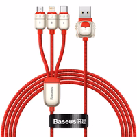 Baseus Kaabel Year of the Tiger 3 in 1 - USB to Type C, Lightning, Micro USB - 3,5A 1,2 metres (CASX010009) punane