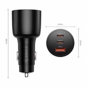 Orico PowerLink 165W USB-A + 2x USB-C autolaadija - must
